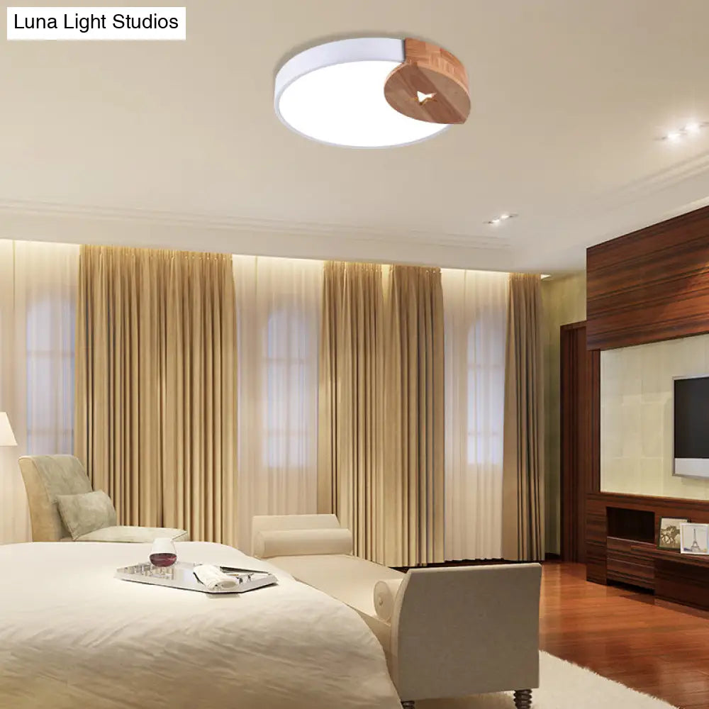 Round Acrylic Led Ceiling Light With Wood Guard - 9’/12’/20’ Diameter Warm/White