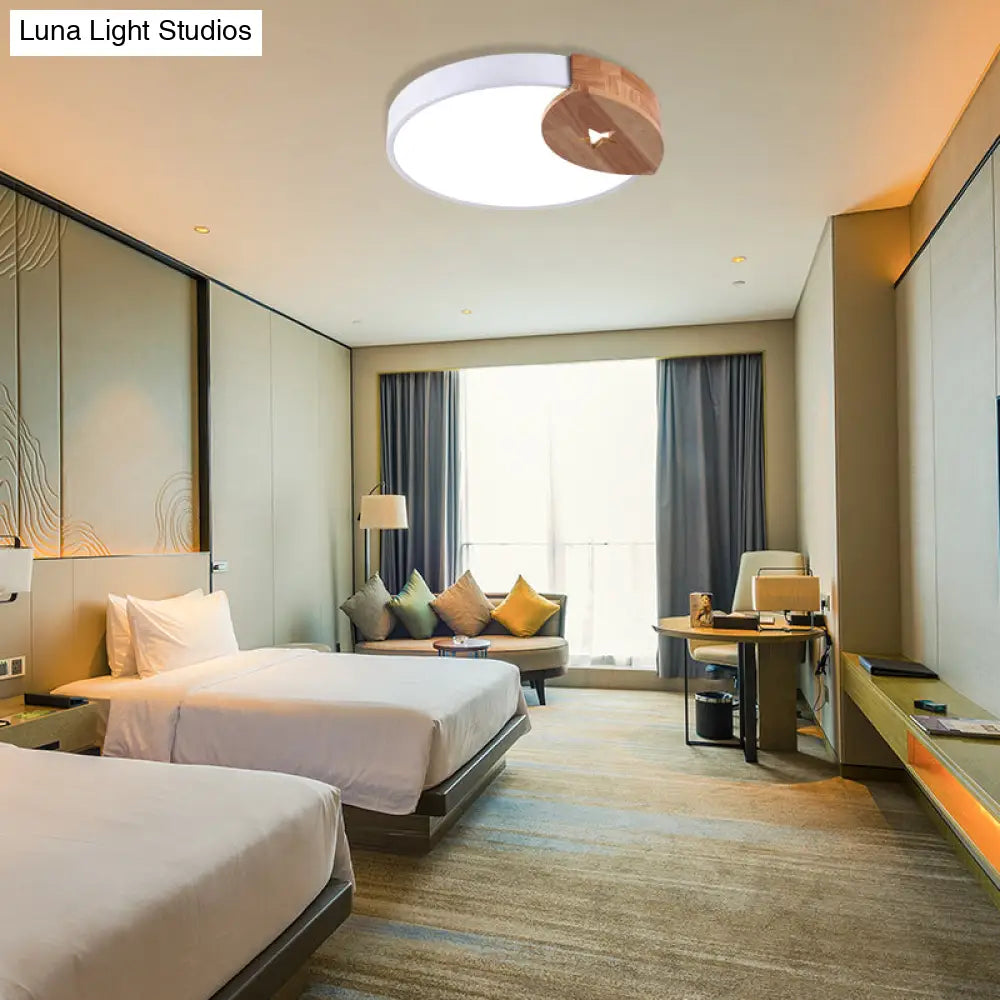 Round Acrylic Led Ceiling Light With Wood Guard - 9’/12’/20’ Diameter Warm/White