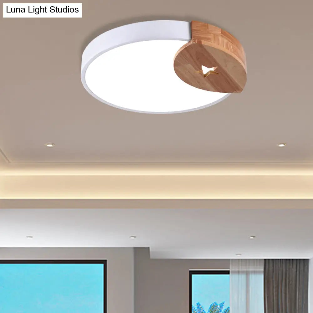 Round Acrylic Led Ceiling Light With Wood Guard - 9’/12’/20’ Diameter Warm/White