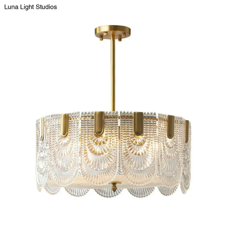 Round Brass With Ribbed Crystal Chandelier Pendant Light