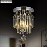 Round Chrome Crystal Bar Flush Mount Ceiling Light - Bare Bulb Flushmount