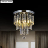 Round Chrome Crystal Bar Flush Mount Ceiling Light - Bare Bulb Flushmount