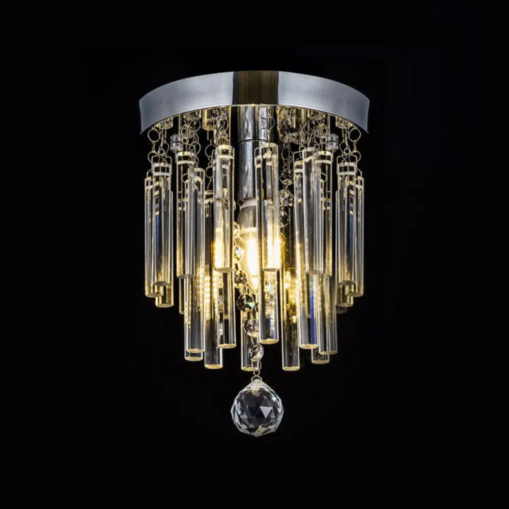 Round Chrome Crystal Bar Flush Mount Ceiling Light - Bare Bulb Flushmount Clear / 10’