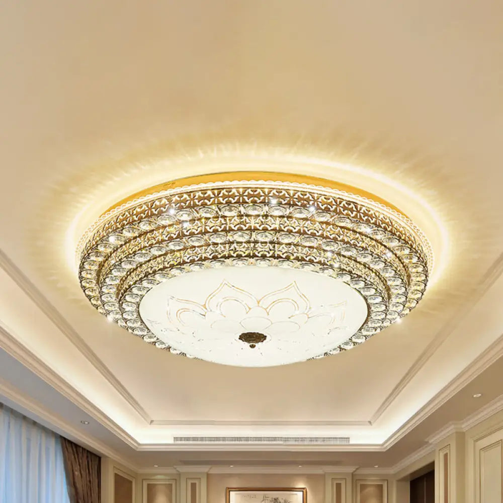 Round Crystal Led Flush Mount Ceiling Light Fixture White 3 Color Options Remote Control Dimming