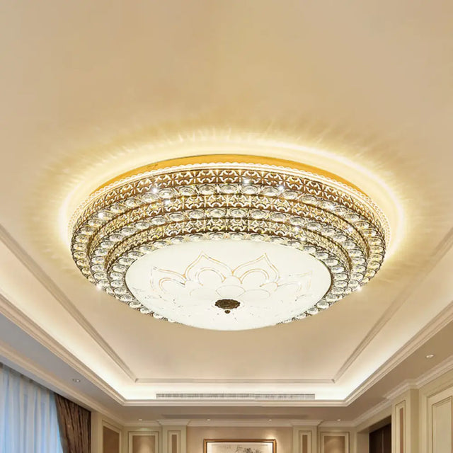 Round Crystal Led Flush Mount Ceiling Light Fixture White 3 Color Options Remote Control Dimming
