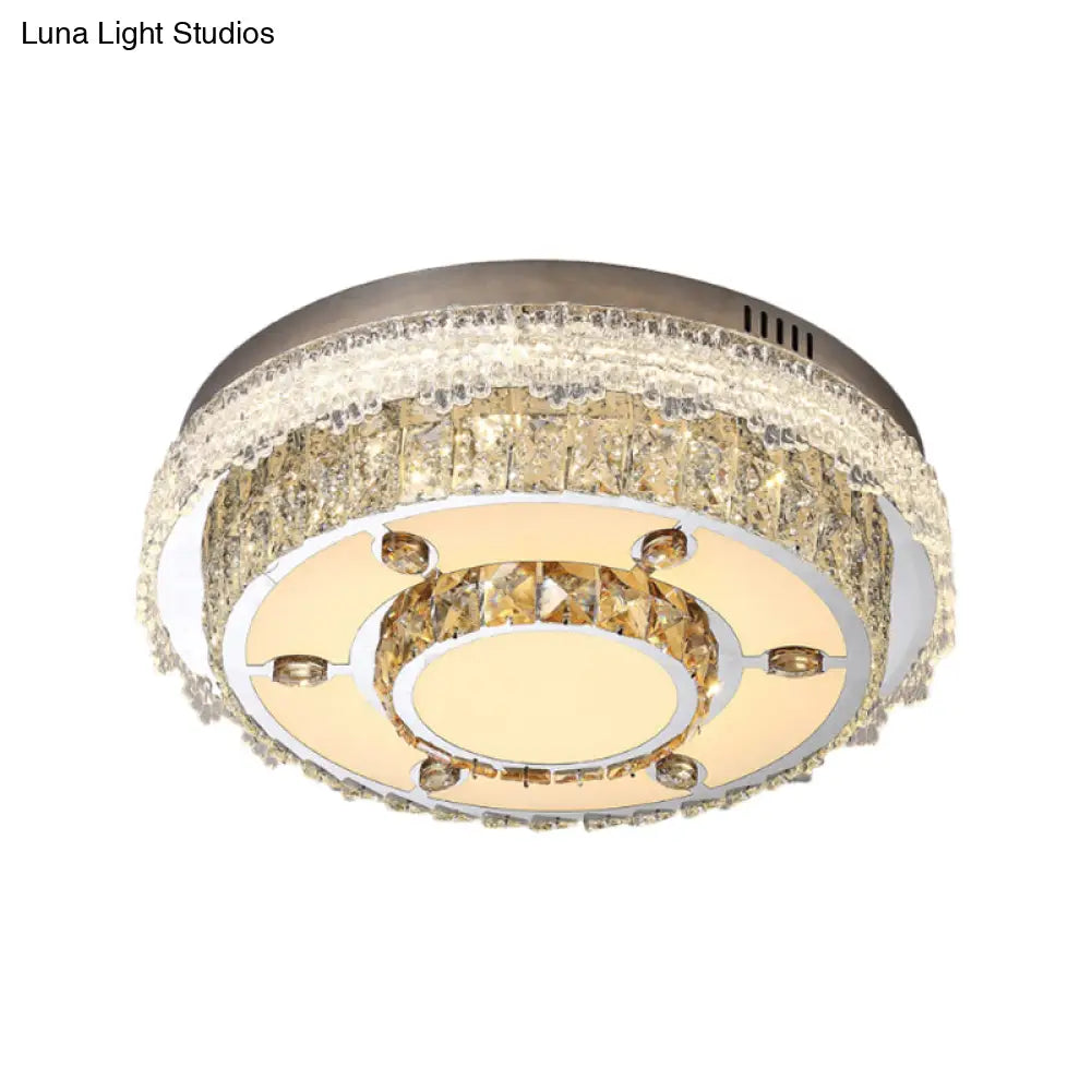 Round Flush Mount Crystal Led Ceiling Light Fixture For Bedroom