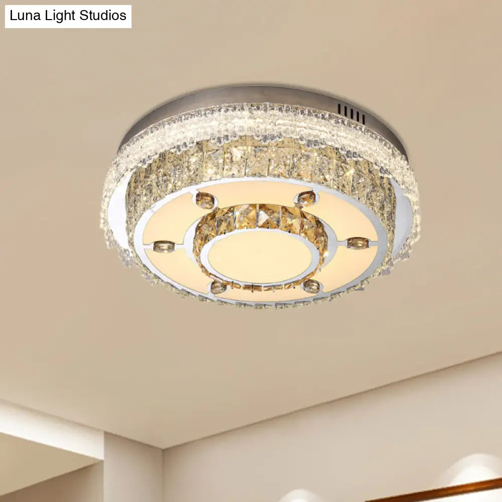 Round Flush Mount Crystal Led Ceiling Light Fixture For Bedroom