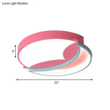 Round Flushmount Lamp: Pink & Blue Led Metallic Fixture In White/Warm Light 18’/22’ Wide