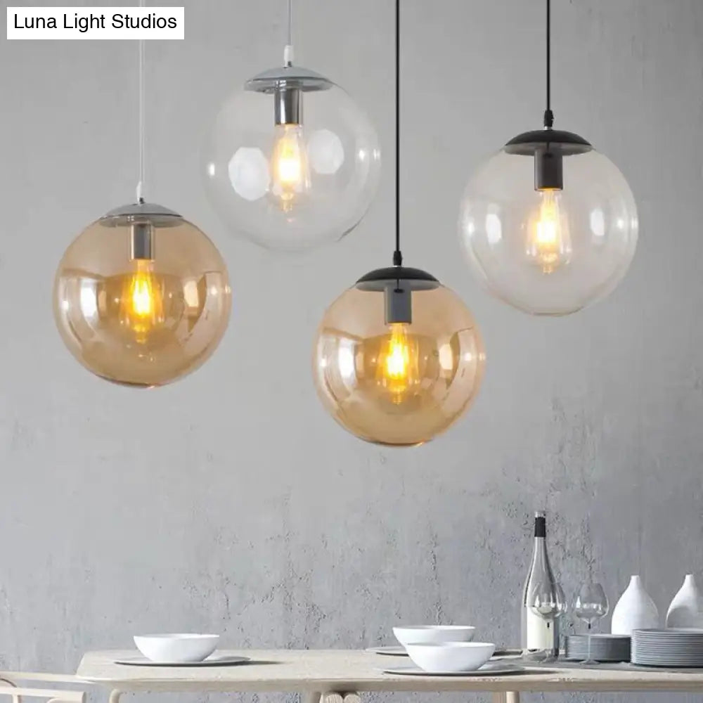 Round Industrial Style Glass Hanging Ceiling Light For Restaurants - 1 Fixture
