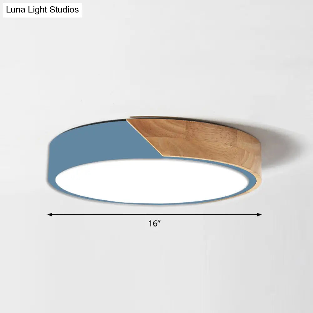 Round Led Macaron Ceiling Light With Acrylic Shade And Wood Accents