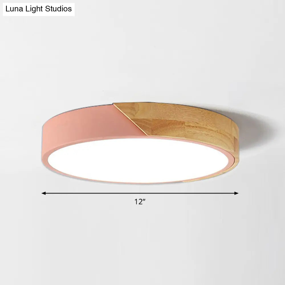 Round Led Macaron Ceiling Light With Acrylic Shade And Wood Accents