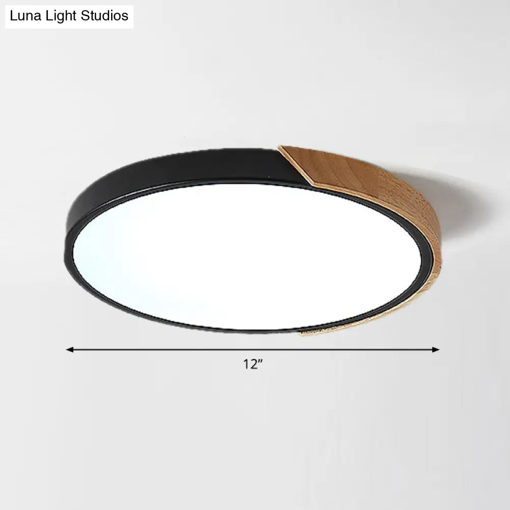 Round Led Macaron Ceiling Light With Acrylic Shade And Wood Accents