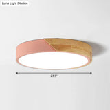 Round Led Macaron Ceiling Light With Acrylic Shade And Wood Accents