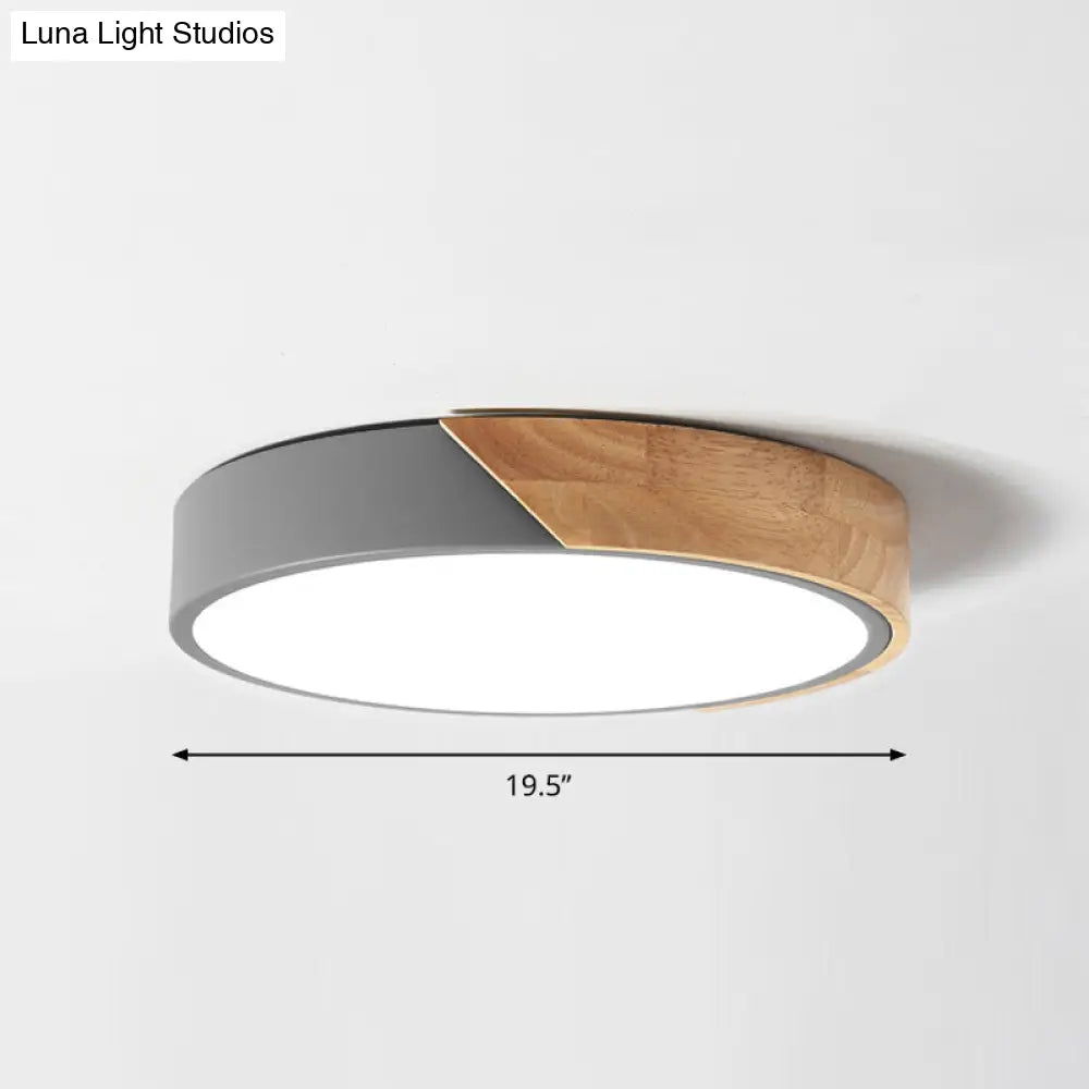 Round Led Macaron Ceiling Light With Acrylic Shade And Wood Accents