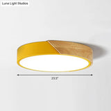 Round Led Macaron Ceiling Light With Acrylic Shade And Wood Accents