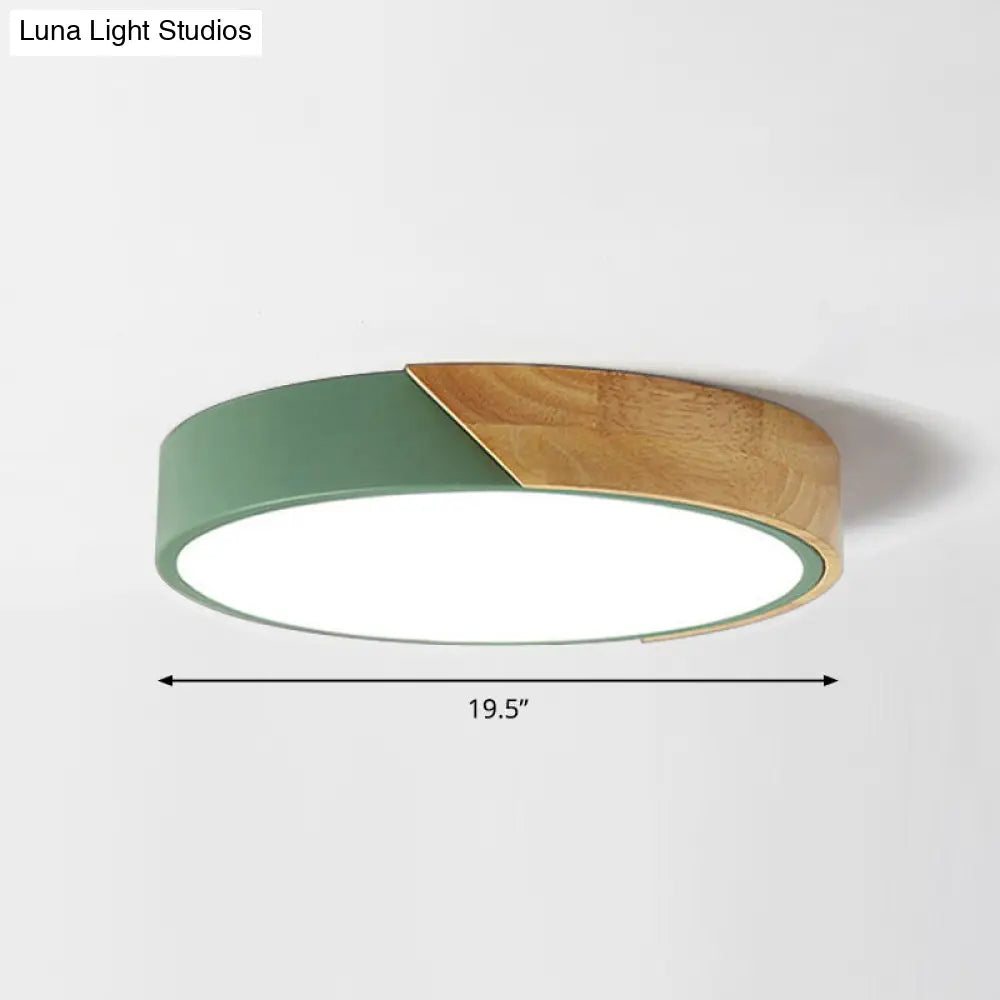 Round Led Macaron Ceiling Light With Acrylic Shade And Wood Accents
