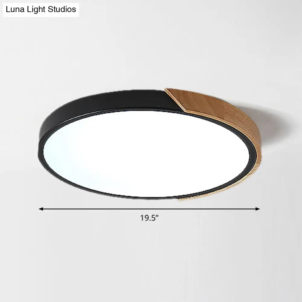 Round Led Macaron Ceiling Light With Acrylic Shade And Wood Accents