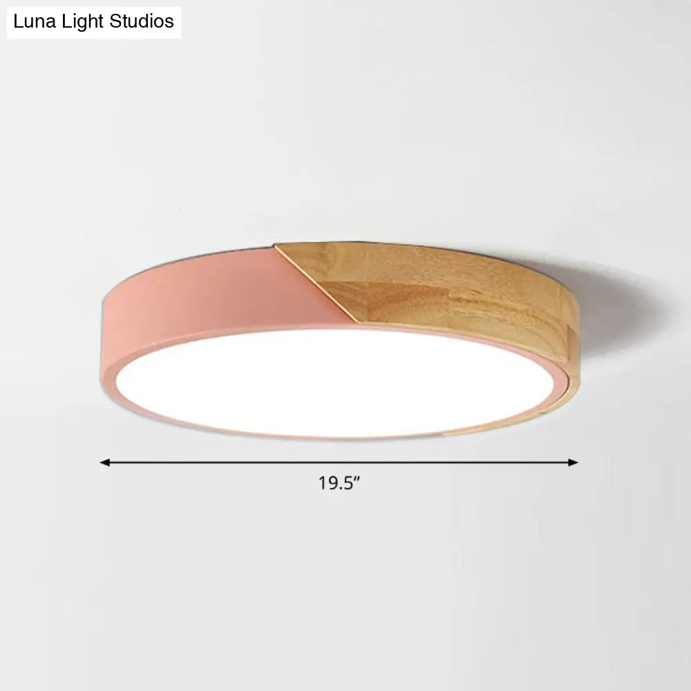Round Led Macaron Ceiling Light With Acrylic Shade And Wood Accents