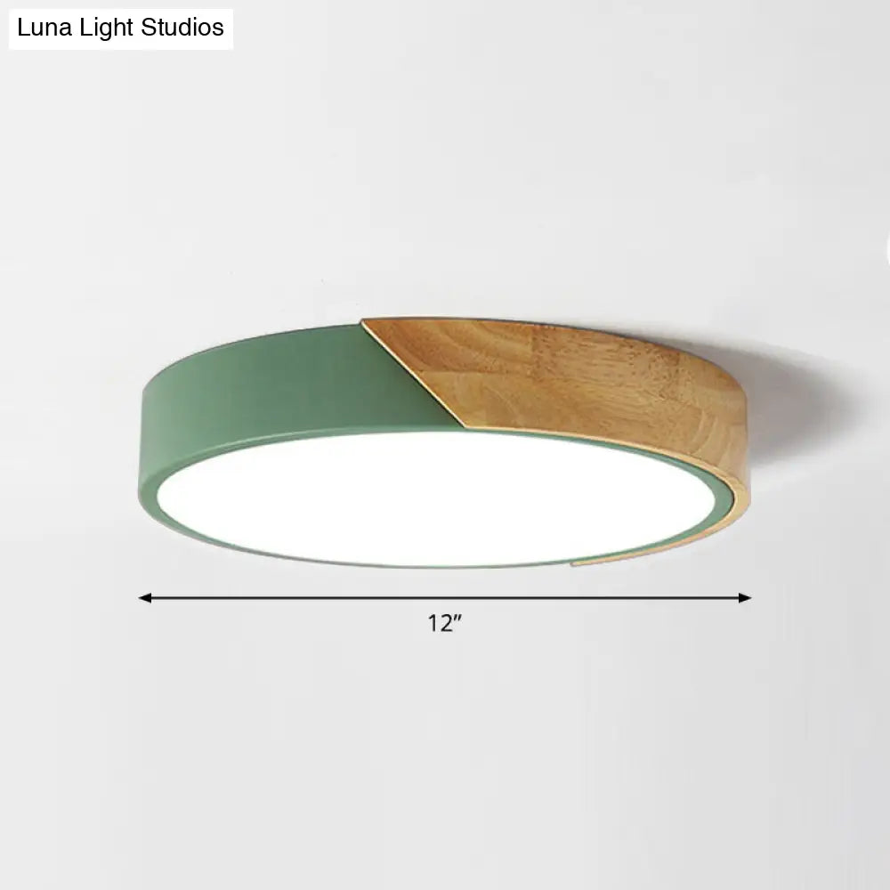Round Led Macaron Ceiling Light With Acrylic Shade And Wood Accents