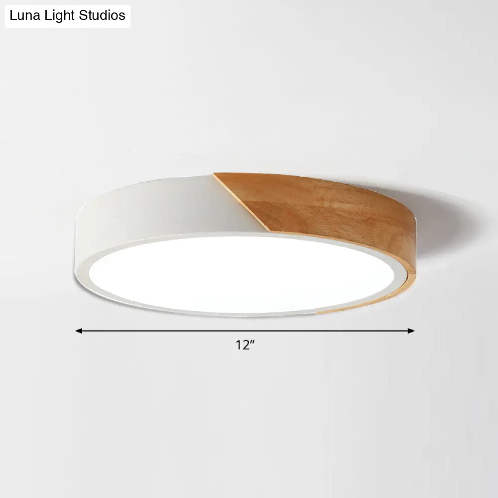 Round Led Macaron Ceiling Light With Acrylic Shade And Wood Accents