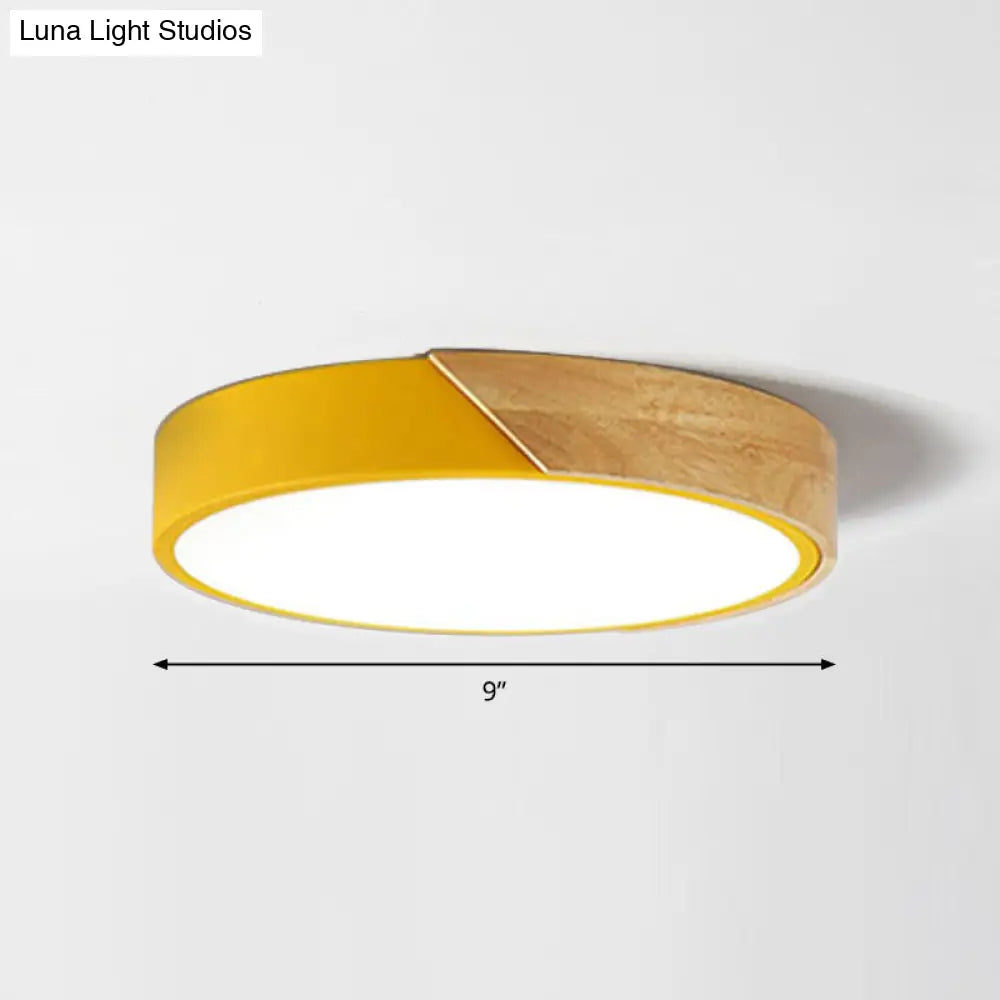Round Led Macaron Ceiling Light With Acrylic Shade And Wood Accents