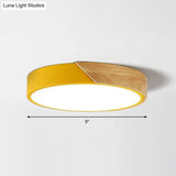 Round Led Macaron Ceiling Light With Acrylic Shade And Wood Accents