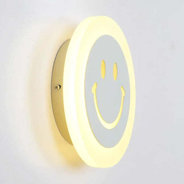 Round Led Smiley Wall Sconce Kit - Thin & Acrylic Warm/White Light For Bedroom