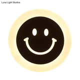 Round Led Smiley Wall Sconce Kit - Thin & Acrylic Warm/White Light For Bedroom