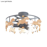 Round Semi - Flush Ceiling Light Macaroon 3 - Bulb Grey/White/Green - Wooden Horse Design