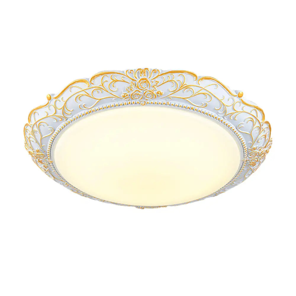 Rounded Cream Glass Led Ceiling Lamp - Traditional Bedroom Lighting In White-Gold