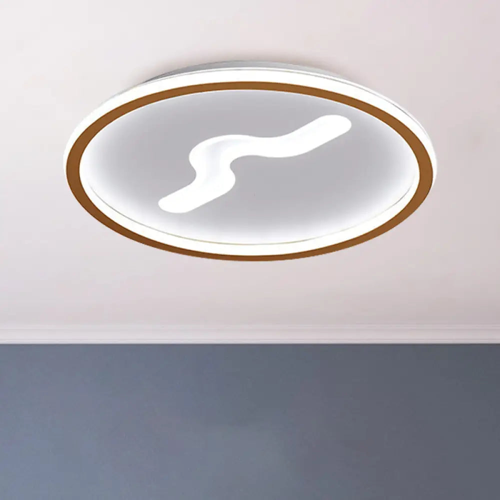 Rounded Flush Mount Led Bedroom Ceiling Light In Black/Gold With Warm/White Gold / White