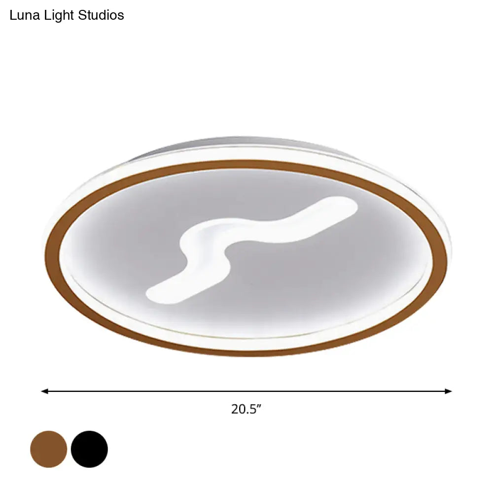 Rounded Flush Mount Led Bedroom Ceiling Light In Black/Gold With Warm/White