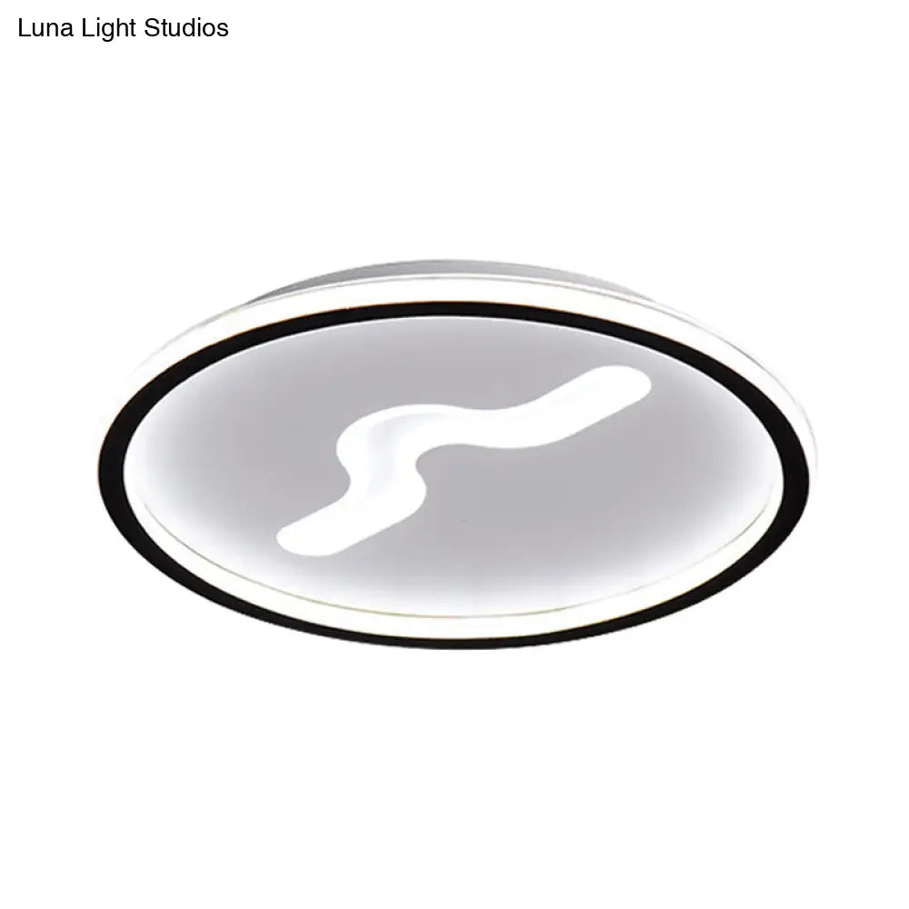 Rounded Flush Mount Led Bedroom Ceiling Light In Black/Gold With Warm/White