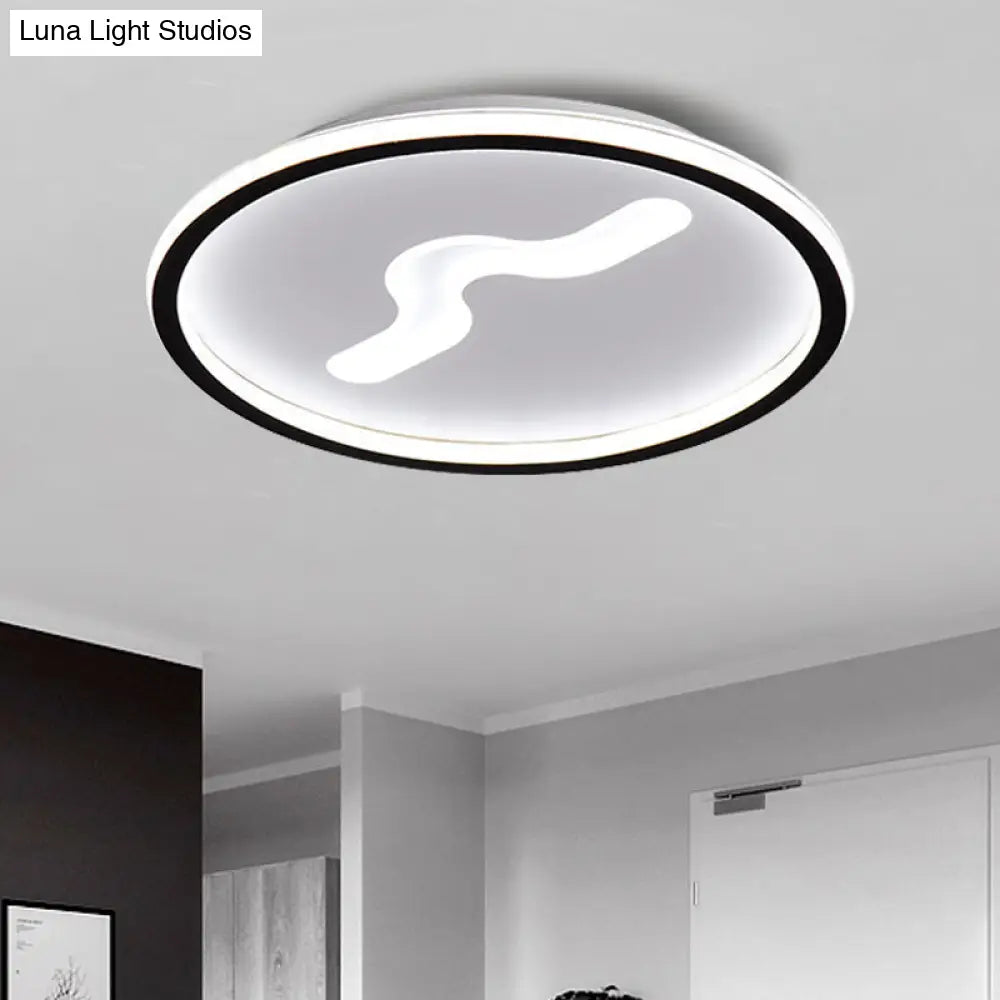 Rounded Flush Mount Led Bedroom Ceiling Light In Black/Gold With Warm/White