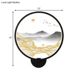 Rounded Natural Scenery Mural Acrylic Led Wall Mounted Light In Black - Asia Style