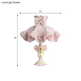 Royal Dress Girls 1-Light Bedside Lamp With Pink Fabric Shade & Sculpted Base - Kids Style Table