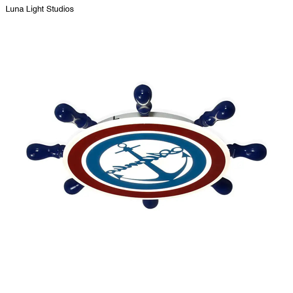 Rudder Boys Bedroom Flush Light Iron Led Flushmount In Blue Choice Of Warm Or White -