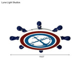 Rudder Boys Bedroom Flush Light Iron Led Flushmount In Blue Choice Of Warm Or White -