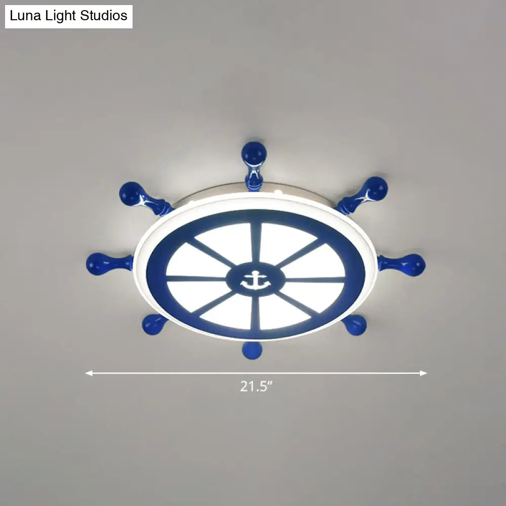 Rudder Kids Ceiling Lamp In Navy Blue - Creative Led Flush Mount Light