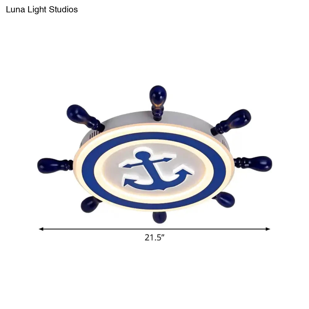 Rudder Metallic Ceiling Lamp - 21.5’/25.5’ Wide Led Blue Flush Mount Children Style Light Fixture