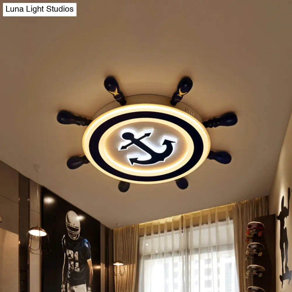 Rudder Metallic Ceiling Lamp - 21.5’/25.5’ Wide Led Blue Flush Mount Children Style Light Fixture