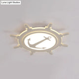 Rudder Shaped Led Flush Ceiling Light For Kindergarten - Simple & Stylish White Acrylic Mount