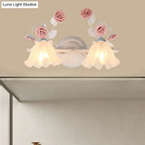 Ruffle Bathroom Wall Mount Light - American Flower Frosted Glass 2/3-Head Vanity Sconce Pink/Blue