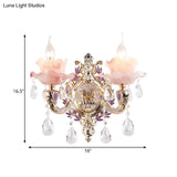 Ruffle Purple Glass Sconce Lamp - Countryside 1/2-Light Wall Mount Lighting With K9 Crystal Drop