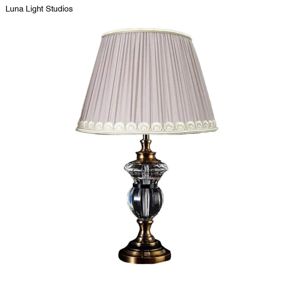 Rural Crystal Nightstand Light: Pleated Shade Living Room Table Lamp (Blue Light Purple Beige)