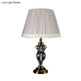 Rural Crystal Nightstand Light: Pleated Shade Living Room Table Lamp (Blue Light Purple Beige)