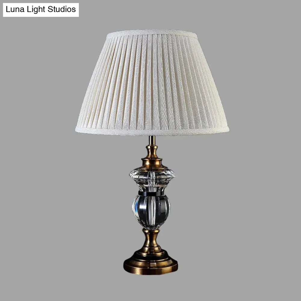 Rural Crystal Nightstand Light: Pleated Shade Living Room Table Lamp (Blue Light Purple Beige)