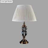 Rural Crystal Nightstand Light: Pleated Shade Living Room Table Lamp (Blue Light Purple Beige)