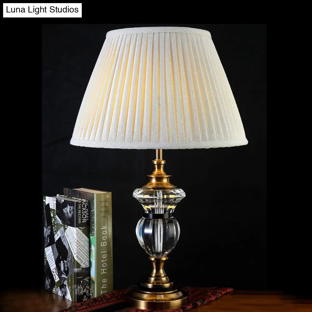 Rural Crystal Nightstand Light: Pleated Shade Living Room Table Lamp (Blue Light Purple Beige)