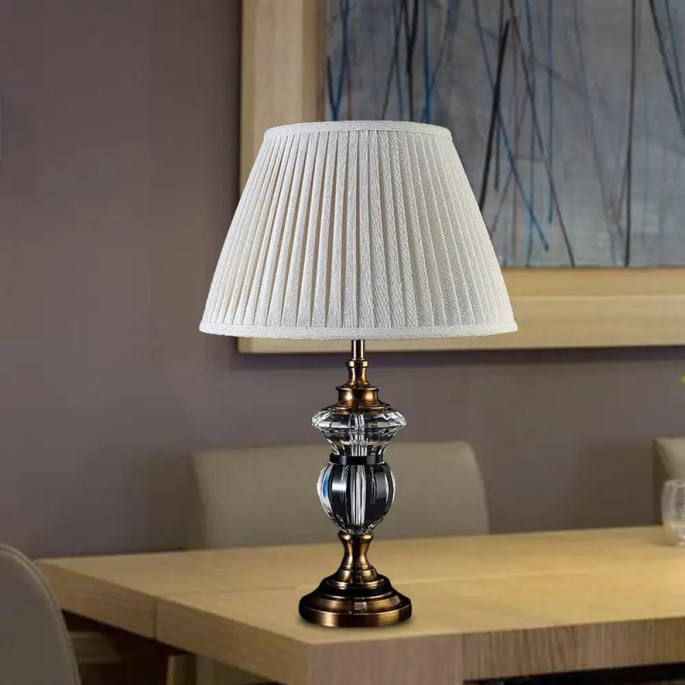 Rural Crystal Nightstand Light: Pleated Shade Living Room Table Lamp (Blue Light Purple Beige) Beige